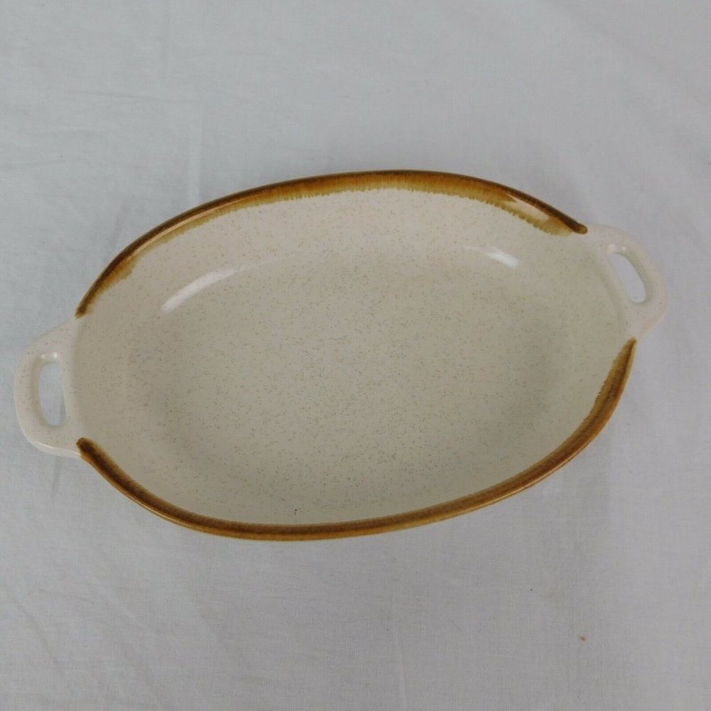 Studio Craft Speckled Stoneware Individual Au Gratin Cream Tan Brown 9.5" x 6"